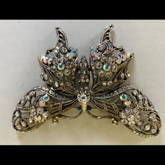 Vintage large sparkling butterfly brooch pin back - Picture 10 of 14